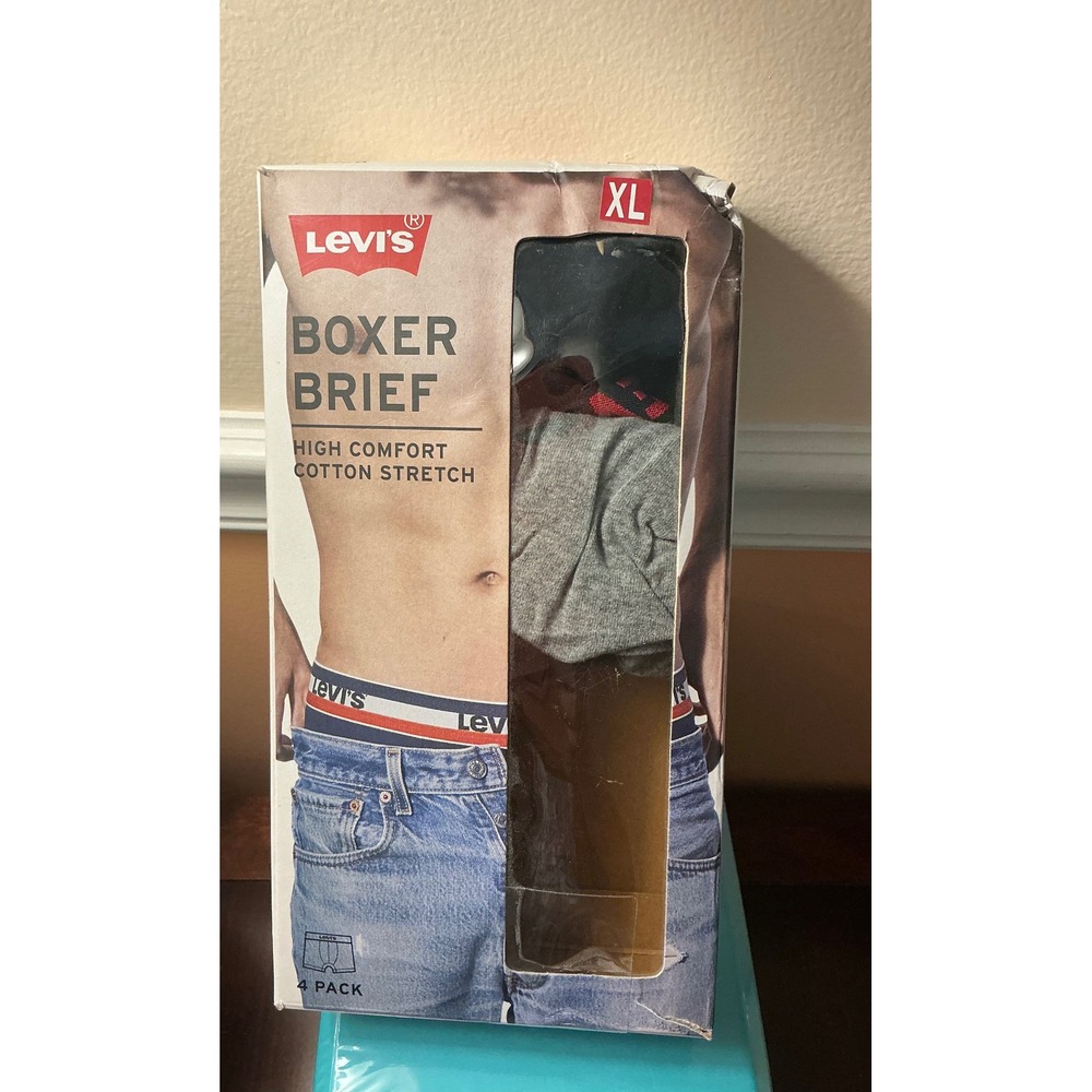 Levis Mens Boxer Briefs 2 Pack XL Cotton Stretch High Comfort Grey Black New